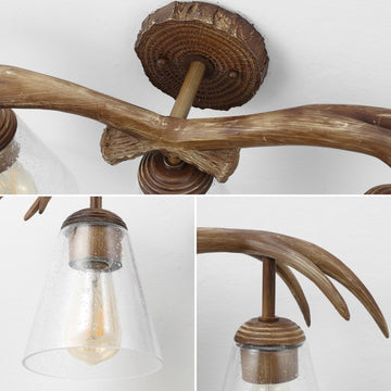 Wyatt 25.5" 3-Light Southwestern Bohemian Resin/Seeded Glass Faux Antler LED Vanity Light - JONATHAN Y